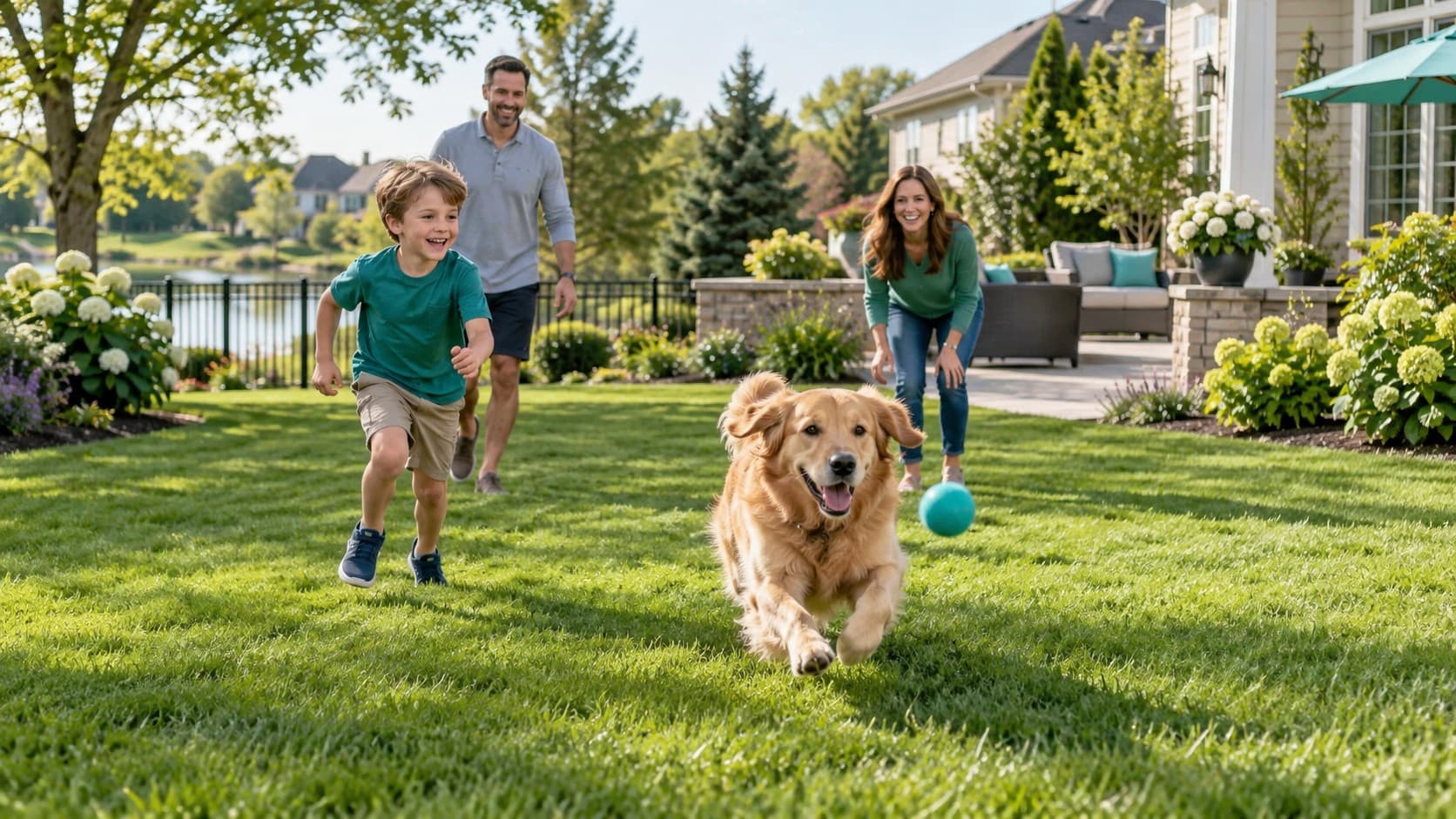 A clean, play-ready backyard after a Scoop N Dash visit